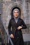 Women's Degaje Collar Half-Length Hijab Lined Belted Water-Repellent Fabric Trench Coat Black - 3