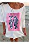 Women's Boat Neck Fish Print Oversize 100% Cotton T-Shirt
