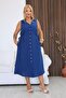 Plus Size Linen Fabric Dress with Side Lace Detail - 2