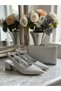Women's Silver Glitter Open-Back Thick Heeled Evening Dress Shoes and Bag Set