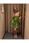 Silk Ruffle Detailed Varaklı Ebruli Authentic Mini Dress Std 36-42