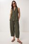 Linen Vest Trousers Set Lby0062 Khaki - 2