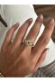 Gold Navy Blue Stone Vintage Eye Ring - 2