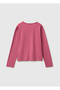 Girl's Fuchsia Long Sleeve Crew Neck T-Shirt with Front Print - 2