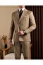 Slim Fit Men's Double-Breasted Pointed Lapel Jacket Pants Suit Camel T20108-11