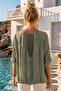 Italian Khaki Lace Collar 3/4 Sleeve Lined Elastic Waist Sequined Silk Woven Blouse 65 70 - 3