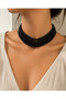 6 Rows Black Pearl Choker Necklace 36 cm Draped Design Near the Neck - 3