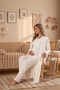 Ecru Double-Breasted Ruffled Design Cotton Maternity Nightgown-Dressing Gown, Pajama Set, Set of 4 - 2