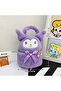 Cute Cat Kuromii Patterned Purple Plush Handbag Makeup Bag Zippered Organizer - 8