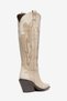 Beige Skin Cream Matte Suede Embroidery Detail Western Cowboy Boots - 3