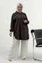 68084 Plus Size Stone Detailed Cupra Shirt with Elastic Sleeves - Brown