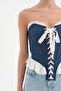 Women's Denim Fabric Lace Ruffle Detailed Design Corset - 5