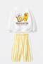 Unisex Kids Printed Ecru Sweatshirt and Yellow Striped Sweatpants Set