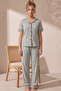 Green Patterned Bürümcük-Krınkıl Short Sleeve Buttoned Ribbed Pajama Set26120525 - 2