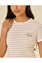 Women Beige And White Striped Rib T Shirt - 4
