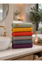 Set of 6 Tasseled Jacquard Avant-Garde Hand & Head Towels |   50X90 cm |   Cotton Ultra Absorbent |   Gift Dowry Box |   Orange - Purple - Water Green - Gray - Mustard - Blue - 5