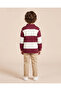 Boys Burgundy Striped Long Sleeve Polo T-Shirt - 4