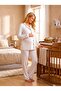New Season Ecru Piping Shirt Collar Design Full Buttoned Long Sleeve 100% Cotton Maternity Pajama Set