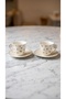 Coffee Cup Set 90 ml Porcelain Turkish Coffee Cup with Plate Floral Pattern Gold Detail with Handle W64260B8 - 3