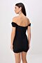 Siyah Büzgülü Bodycone/Vücudu Saran Mini Örme Party Elbise TPRSS26EL00317 - 4