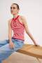 Ekru İnce Çizgili Cut Out Detaylı Triko Bluz TWOSS26BZ00890 - 4