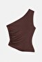 Brown Single Shoulder Metal Buckle Detailed Polyamide Blouse Tdrss26Bz00079 - 5