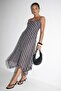 Black Plaid Draped Front Strap Chiffon Dress