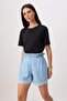 Light Blue Waist Detailed 100% Tencel Denim Shorts Twoss26Sr00271 - 2
