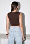 Brown Crop Front Buckle Sleeveless Waist-Fitted Lycra Blouse Tdrss26Bz00073 - 3