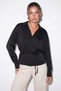 Black V-Neck Waist-Tied Satin Shirt Tdrss26Go00089 - 2
