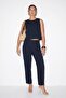 Navy Blue Crew Neck Sleeveless Pants Comfortable Fit Top and Bottom Set Tdrss26Au00052