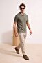 Haki Regular Fermuarlı Polo Yaka Dokulu T-shirt TMNSS26PO00051 - 3