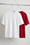 Red - White Oversize/Relaxed Fit 100% Cotton T-Shirt Tmnss24Ts00038 - 6
