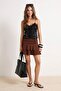 Brown Plain Skater Ruched Normal Waist Mini Stretchy Knitted Skirt Twoss26Et00008 - 2