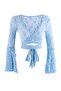 Mavi Düz Bolero V Yaka Standart Kol Uzun Bağlama Detaylı Super Crop Tül Örme Bluz TWOSS26BZ01078 - 7