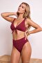 Bordo Hipster Yüksek Bel Klora&Suya Dayanıklı Uzun Ömürlü LYCRA®XTRA LIFE Bikini Altı TBESS26BA00019