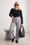 Gri Yüksek Bel Kemerli Büyük Beden Jeans TBBAW27CJ00013 - 4