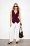 Burgundy Double-Breasted Asymmetrical Blouse with Collar and Front Accessories Tdrss26Bz00110