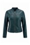 Petrol Yeşil Fitted Kalıp Suni Deri Biker İnce Ceket Mont TWOAW26MO00085 - 6