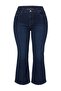 Özel Koleksiyon Koyu Mavi Yüksek Bel Nervürlü İspanyol Paça Büyük Beden Flare Jeans TBBAW26CJ00013 - 4