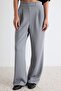 Yunus Gri Cırt Cırt Kapamalı Yüksek Bel Pileli Wide Leg/Geniş Kesim Örme Pantolon TWOAW24PL00177 - 3
