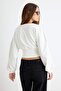 Ekru Kalın Şardonsuz Bele Oturan Bisiklet Yaka Regular Kalıp Crop Boy Örme Sweatshirt TWOAW27SW00047 - 4