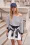Black-Ecru Striped Asymmetric Collar Waist-Fitted Low-Sleeve Crop Slim Knitted Sweatshirt Twoaw27Sw00014 - 4
