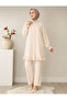 Stone Detailed Buttoned Cotton Double Suit Beige - 2