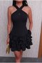 Burgundy Criss-Cross Halter Neck Layered Ruffle Detailed Mini Evening Dress/Graduation Dress - 3