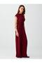 Burgundy Elastic Waist Regular Leg Regular Waist Knitted Trousers - 2