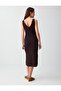 Acı Kahve Slim Fit V-Neck Sleeveless Midi Knitted Dress - 4