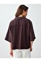 Bitter Brown Polo Collar Three Quarter Sleeve Woven Blouse - 5