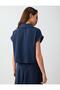 Navy Blue Polo Collar Zipper Detailed Woven Blouse - 5