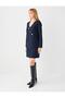 Navy Blue Double-Breasted Collar Shoulder Pad Piece Long Sleeve Knitted Mini Dress - 2